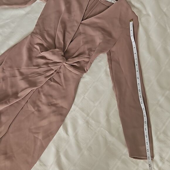 Babaton Long Sleeves Wrap Twisted Midi Dress XXS Brown - Picture 10 of 16